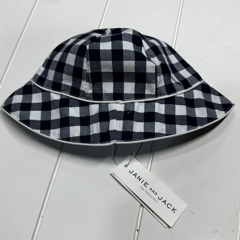 Janie & Jack Baby Girl Boy Bucket Hat White Plaid Check